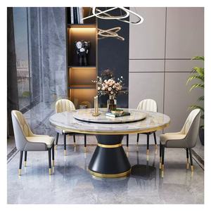 Salle à manger grande table à manger en marbre rustique <span class=keywords><strong>de</strong></span> style européen peu encombrant ensembles <span class=keywords><strong>de</strong></span> dinettes rondes table à manger transformable - Product Image 1