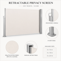 Auvent latéral rétractable d'extérieur, écran d'intimité, 3 m de large, tirage manuel, structure en acier-alliage d'aluminium, tissu polyester PU résistant au vent
