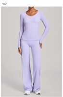 Ensemble de yoga deux pièces moulant en Spandex/Nylon uni, taille haute, infroissable, séchage rapide, pour le sport et le fitness, collection Automne/Hiver Bare-Sense