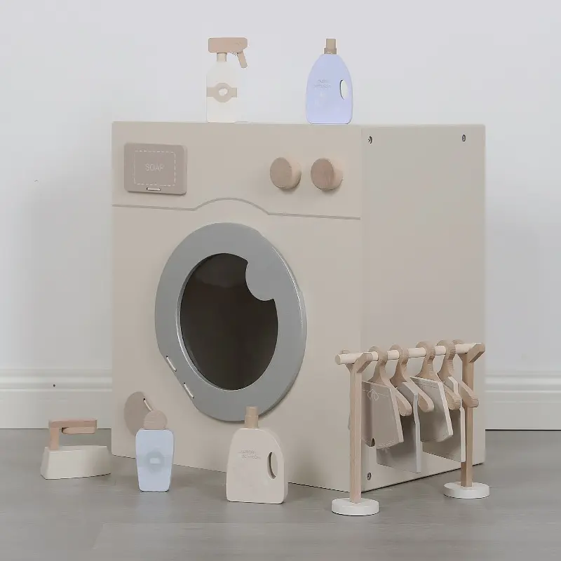 キッズ木製洗濯機ロールプレイ教育学習おもちゃプレイハウスシミュレーションモンテッソーリおもちゃ