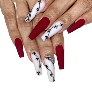 INS Artificiel Faux Ongles Long <span class=keywords><strong>Mat</strong></span> 24 pcs/set Long Cercueil <span class=keywords><strong>Rouge</strong></span> Ongles Acrylique Couverture Complète Faux Ongles pour Doigt - Product Image 1