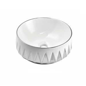 Lavabo Rotondo di Lusso in Ceramica, Lavandino Artistico Dorato in Porcellana da Appoggio per <span class=keywords><strong>Bagno</strong></span>, Lavabo per Sala da Pranzo, Lavabo per Progetti Alberghieri - Product Image 4