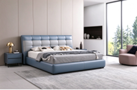 Cadre de lit minimaliste et moelleux avec tête de lit matelassée en grille, base étagée et socle encastré