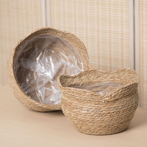 Woven Straw Flower Pots Round Handmade Biodegradable For Indoor Home Office Hotel Decoration <b>Storage</b> <b>Baskets</b> - Product Image 2