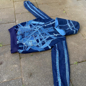 Custom Hearts 555 连帽衫 1.1 牛仔拼接仿旧破洞男士连帽衫 运动衫 必备连帽衫 - Product Image 2