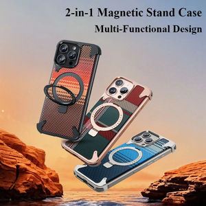 Funda Magnética para Teléfono con Textura de Fibra de Carbono y Marco de Aluminio sin Marco para iPhone 16 Pro Max con Soporte de Anillo y Protección Antigolpes - Product Image 3