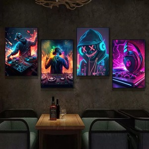 Moderno Bar Club camera decorazione per la casa Design al Neon musica Cool DJ cuffia Poster tela pittura stile <span class=keywords><strong>Art</strong></span> Deco arte astratta della parete - Product Image 5
