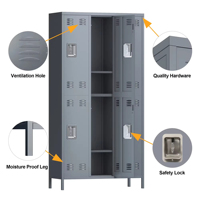 Armoire de rangement scolaire en acier gris clair à 6 portes avec serrure à clé, étanche et durable, pour gymnase et étudiants (vente en gros)