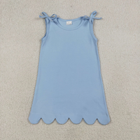 Robes d'été en coton sans manches pour petites filles, couleurs unies, longueur genou, coupe trapèze, avec bordure festonnée – Vente en gros
