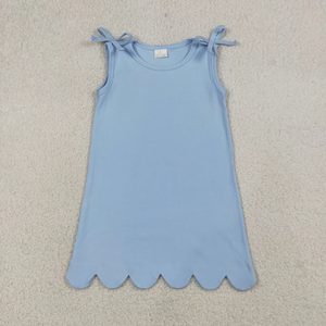 Vestidos de Verano para Niñas Pequeñas, sin Mangas, de Algodón, Largos hasta la Rodilla, con Corte en A y Ribete Festoneado, en Colores Sólidos - Product Image 3