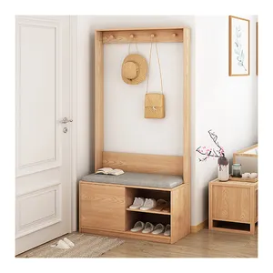 Meubles de salon porte-manteau en bois de caoutchouc buffet stockage chapeau support armoire avec tiroirs