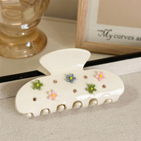 Jolies pinces à cheveux en acrylique à imprimé floral citron avec strass, pinces requin coréennes mignonnes pour femmes et filles, accessoires capillaires quotidiens