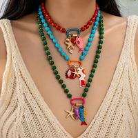 Kalung manik-manik bertema samudra warna-warni SongYi, kalung berlapis-lapis dengan liontin hewan laut untuk wanita, perhiasan pesta liburan