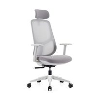 Chaise de bureau exécutive moderne JOHOOFURNITURE en maille avec support lombaire, appui-tête, base pivotante à cinq branches, dossier haut, gris, ergonomique, fabriquée en usine