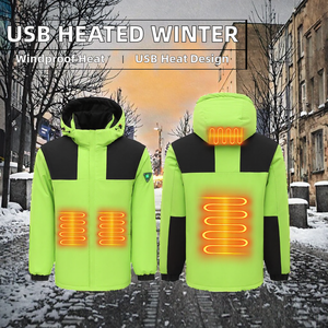 Custom Printed Winter <b>USB</b> <b>Heated</b> Jacket Zipper Hooded Windproof Warm Stand Collar Sporty Style Constant Temperature Electric - Product Image 2
