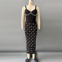 Vestido largo elegante negro con estampado floral, escote en V, sin mangas, corsé, abertura, para fiesta, personalizado OEM