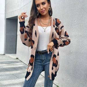 Venta caliente último diseño Chaqueta de punto para mujer de talla grande suéteres para mujer estampado de leopardo Jacquard tejido Cárdigan para mujer suéter - Product Image 5