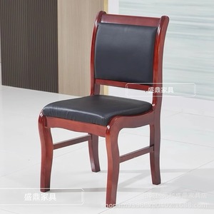 Silla de Conferencia de Madera Maciza con Tapicería de Cuero Negro, Muebles de Oficina 1011-13, Reposabrazos Fijos - Product Image 1