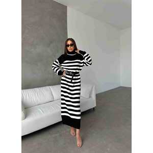 Vestido de Punto con Cinturón Estilo Imperio 1017, Viscosa, Estilo Fiesta, Volantes, Diseño Sólido, Talla XL, para Primavera/Invierno, Forro de Mezclilla, para Eventos - Product Image 4