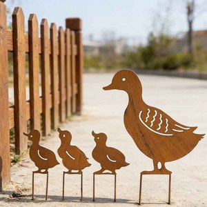 Décoration de jardin en acier corten, motif famille de canards rectangulaire, éolienne extérieure, ornement de pelouse, décoration de cour – Grande Vente - Product Image 1