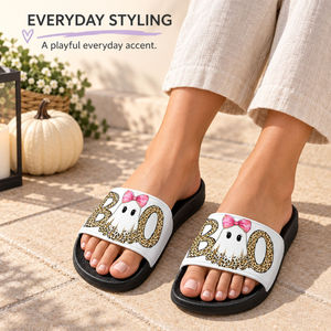 Ciabatte personalizzate di Halloween a forma di fantasma in EVA, con stampa leopardata, tomaia in PU, impermeabili, antiscivolo, suola morbida, per casa e spiaggia - Product Image 5