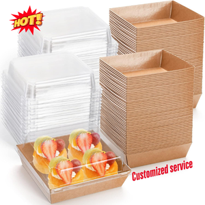 Contenants alimentaires en papier kraft personnalisés avec couvercle transparent, boîtes carrées pour gâteaux, sushis, collations, beignets, muffins, salades, pâtisseries, contenants à emporter - Product Image 1