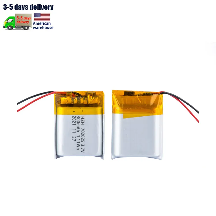 KC OEM 1S1P 702025 300mAh GPS positioning 3.7V rechargeable polymer lithium-ion battery 702025 300mAh 3.7V li-ion