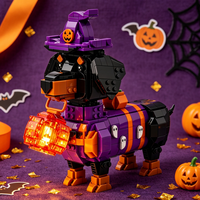 Kit de briques pour chien fantôme rayé effrayant, lanterne citrouille lumineuse, décoration d'Halloween à assembler soi-même