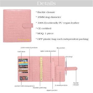 Meilleures ventes Etsy : Classeur A5 à 6 anneaux en cuir <span class=keywords><strong>de</strong></span> crocodile avec 100 pochettes pour le défi d'épargne et motif <span class=keywords><strong>de</strong></span> pochette en plastique - Product Image 4