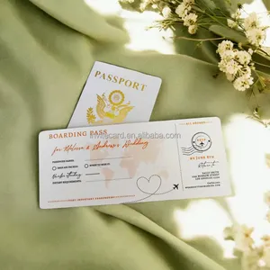 Passeport en or OEM Ensemble d'invitations de mariage avec billet d'embarquement et avion - Product Image 2