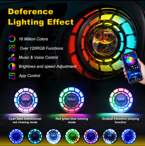 In Offerta Speciale Fari a LED Rotondi da 7 Pollici con Anello Aureola RGB Occhi d'Angelo e Controllo via App per <span class=keywords><strong>Jeep</strong></span> Wrangler JK LJ <span class=keywords><strong>CJ</strong></span> - Product Image 2
