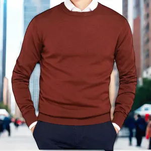 2024 Custom Crew Neck Plus Size Anti-Pilling And Breathable Computer Knitted Technique Men's Casual Wool Pullover Sweater
