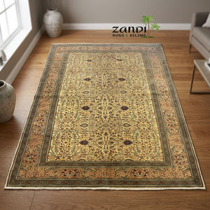Alfombra Turca Hecha a Mano Única en su Tipo, 4'8 X 7'4, Diseño de Medallón Persa Ardabil, Crema y Marrón - Product Image 2