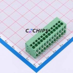 MX205R-3.5-12P-GN01-Cu-A Spring Terminal Block Through hole Component THT,P=3.5mm Connector 1x12P 3.5mm Green Right Angle Insert - Product Image 1