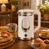 Bouilloire électrique en verre trempé 1,8 L 1500 W avec contrôle mécanique de la température, protection contre l'ébullition à sec et base rotative à 360°