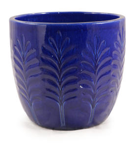 Ensemble de pots à fleurs en céramique, bleu cobalt brillant, texture gaufrée en forme de feuille, décoration intérieure et extérieure, jardin, patio, écologique, drainage - Product Image 5