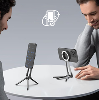 360 °   Support de téléphone magnétique rotatif portable avec boucle à ressort, support de tablette triangulaire pour diffusion en direct sur bureau