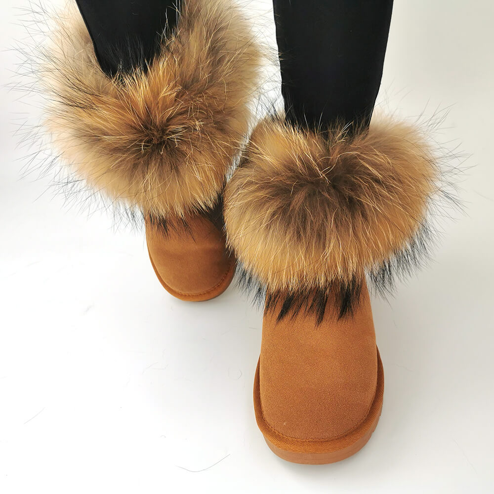 Femme hiver chaud en cuir véritable fourrure de renard épaissir Flats Neige Bottines Chaussures Femme hiver chaud en cuir véritable fourrure de renard épaissir Flats Neige Bottines Chaussures