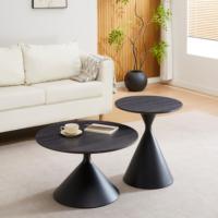 Table basse ronde contemporaine avec plateau en pierre et structure en bois, facile à nettoyer, pour salon et hôtel