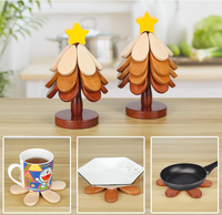 Ensemble de 4 dessous-de-plat et sous-verres en bois écologiques personnalisés pour Noël, pour plats chauds et décoration de table