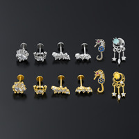 Conception personnalisée Goujons de nez à dos plat en titane G23 Hypoallergénique Bijoux corporels en plaqué or Accessoire de piercing à la mode
