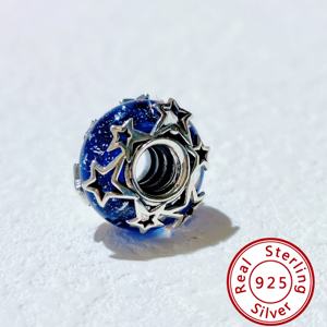 Breloques en argent sterling 925 pour bracelets à breloques, vente en gros originale, fermoir rond, perles en verre de Murano bleues, HaYa PAN-23, tendance unisexe - Product Image 3