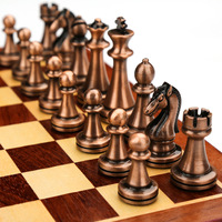 Échiquier pliant en métal de haute qualité avec des pièces en bronze échecs