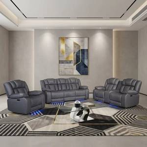 Conjunto de sofá reclinable eléctrico moderno con luces LED, mesa elevadora extensible, gabinete de almacenamiento, cuero artificial, relleno de esponja. - Product Image 1