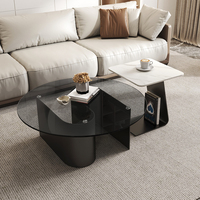 Table basse de luxe nordique en marbre avec plateau en verre et pieds personnalisables – Ensemble table basse et table à thé