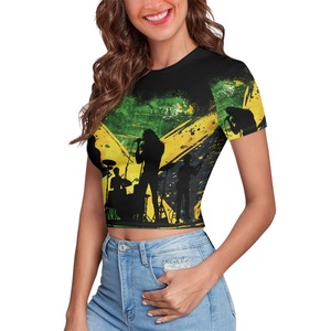 Womens Wholesale Summer T-Shirts Featuring Custom <strong>Jamaican</strong> Flag Crop <strong>Tops</strong> Ideal for Jamaica Vacations - Product Image 2