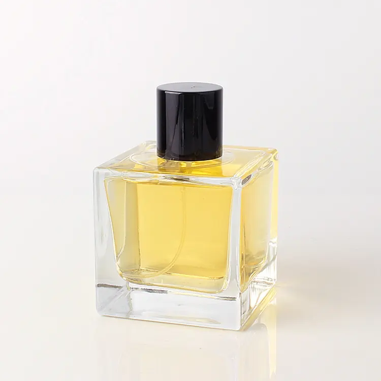 Sampel Gratis Botol Parfum Kaca Crimp Neck Persegi Panjang Transparan Kosong 30 Ml 50 Ml 100 Ml dengan Penyemprot
