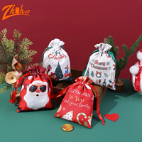 Sac cadeau avec cordon de serrage en polyester-coton Décorations de réveillon de Noël pour enfants avec impression numérique