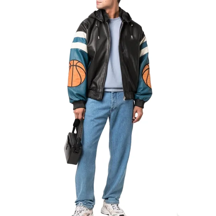 OEM 주문 시카고 가죽 두건이 있는 폭격기 재킷 남자의 긴 소매 졸라매는 끈 두건을 가진 도표 인쇄 가죽 재킷
