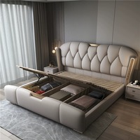 Luxuriöses Verstellbares Queen/King-Bett Hochwertige Weiche Mikrofaser-Komfort Holzrahmen Modernes Gepolstertes Bett für Erwachsene